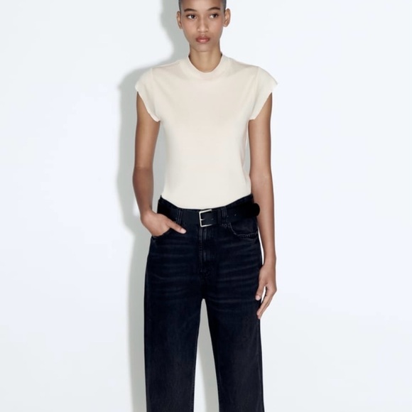 Zara Rib Cotton T-Shirt in Sand. Size XL - Picture 2 of 9